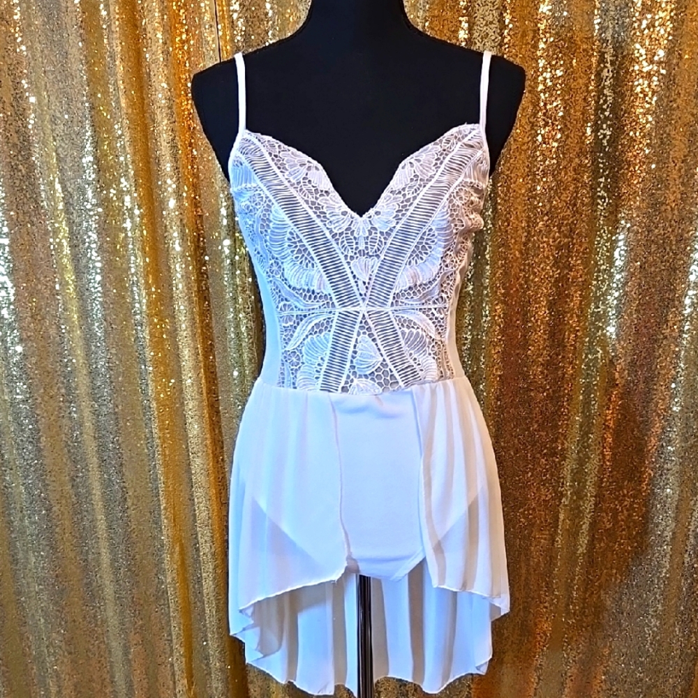 White Lace Nightgown Lyrical Dance Costume